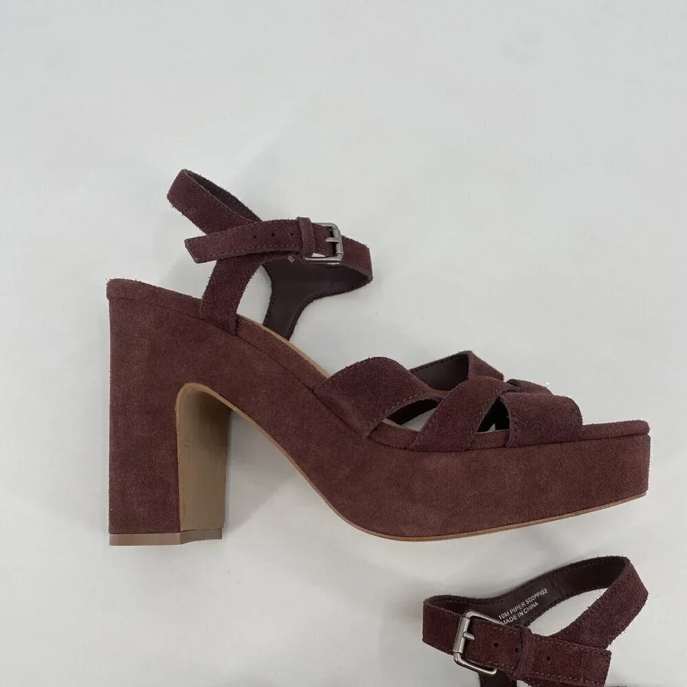 Splendid Womens Size 10 Piper Suede Platform Heeled Sandals Raisin Strappy Boho - Picture 5 of 13